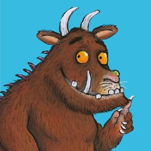 An illustration of a brown furry Gruffalo monster against a blue background