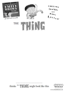 A blank worksheet for users to draw their 'thing'. At the top is the Emily Brown and the Thing artwork.