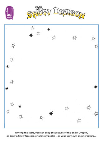 Stars dotted around a page with blank space in the middle for drawing.