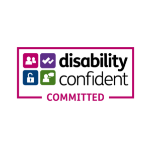 The disability confident badge with the title and the level
