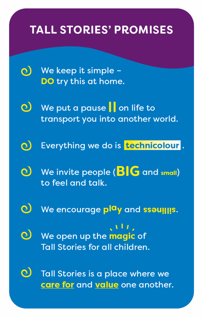 A graphic of the Tall Stories brand promises